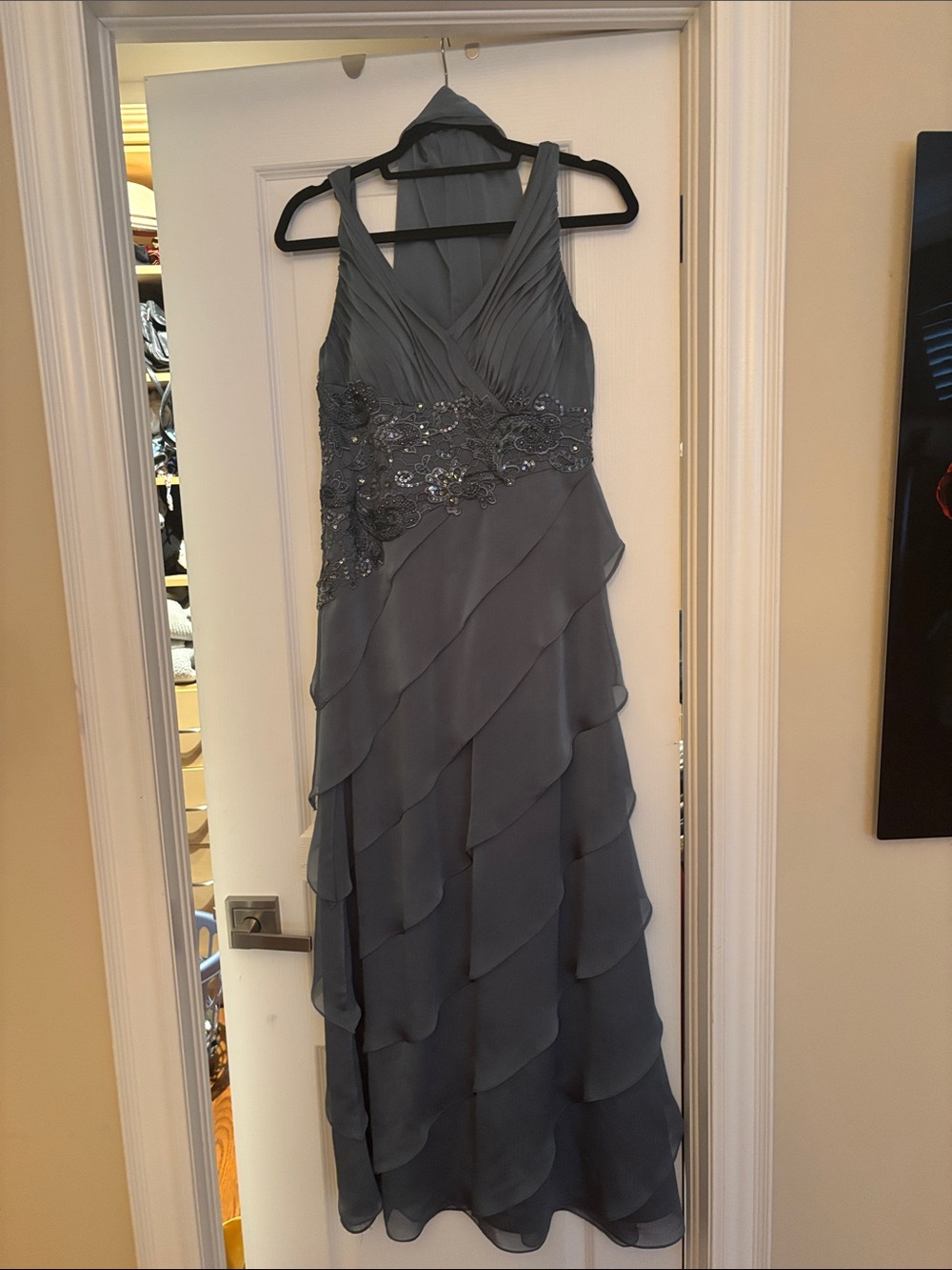 Sleeveless Gray Beaded Chiffon Evening Dress Prom or bridal party
